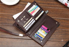 Men's Long Wallet PU Leather Brown Black Slim Design