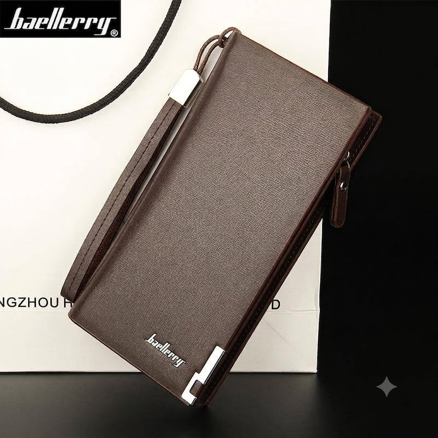 Men's Long Wallet PU Leather Brown Black Slim Design