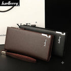 Men's Long Wallet PU Leather Brown Black Slim Design