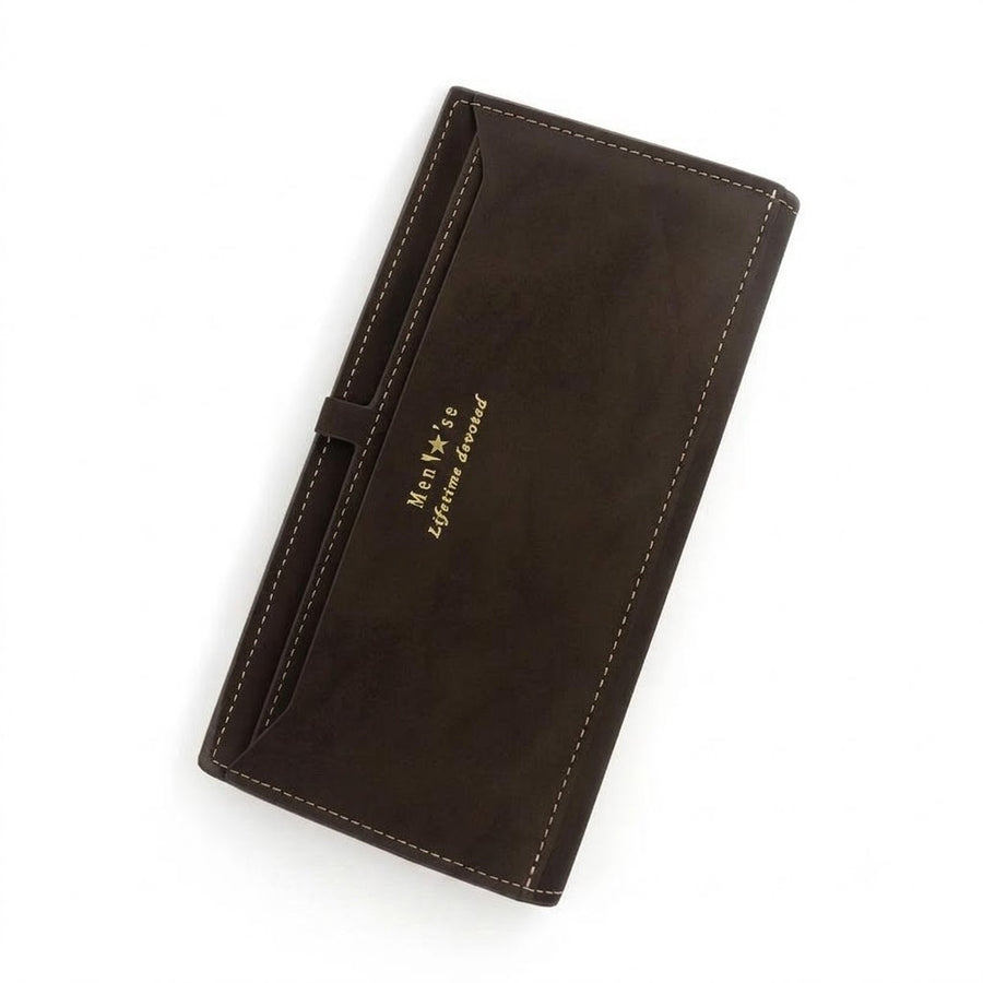 Men Spacious PU Leather Wallet Coffee White Stitching