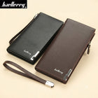Men's Long Wallet PU Leather Brown Black Slim Design